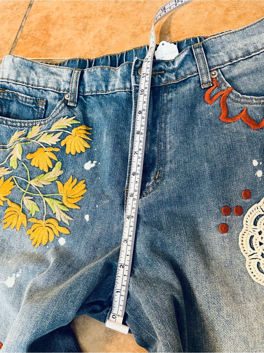 Oli and Hali Embroidered Boho Floral & Crochet Denim Wide-Leg Jeans XL NWT - Picture 12 of 15